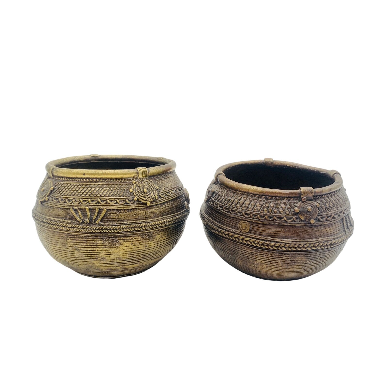 MESSING Schalen D ca 9,5 cm H 7,5 / 8,5 cm Metall Korb Optik Dekoration Vintage