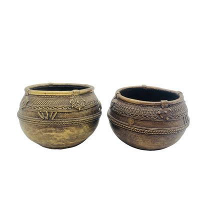 MESSING Schalen D ca 9,5 cm H 7,5 / 8,5 cm Metall Korb Optik Dekoration Vintage