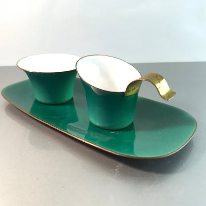 SAHNESERVICE 50er Rahmservice EMAILLE Kupfer Zucker Milch MID CENTURY grün