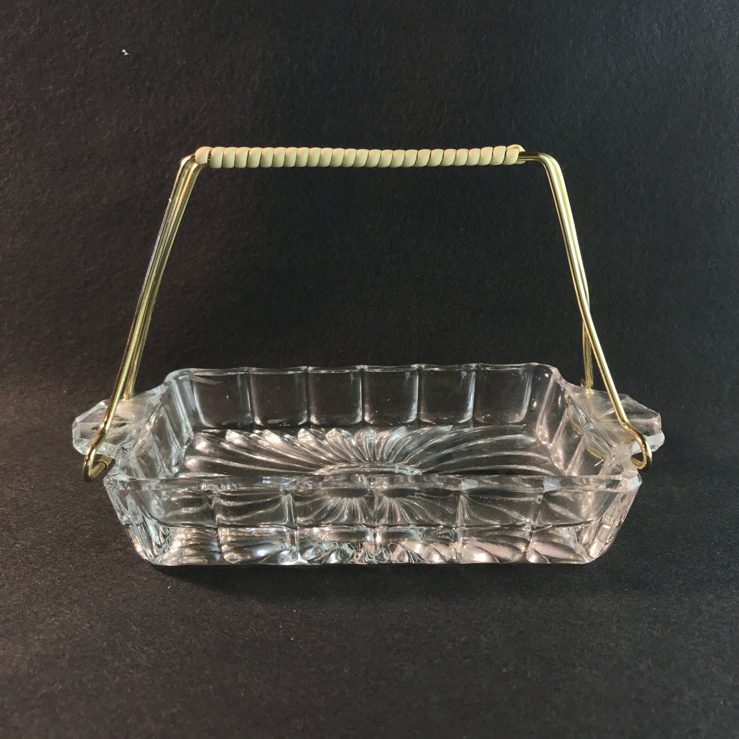 Schälchen VINTAGE 50er 60er Schale Glas D 16 cm Messing Griff Dekoration