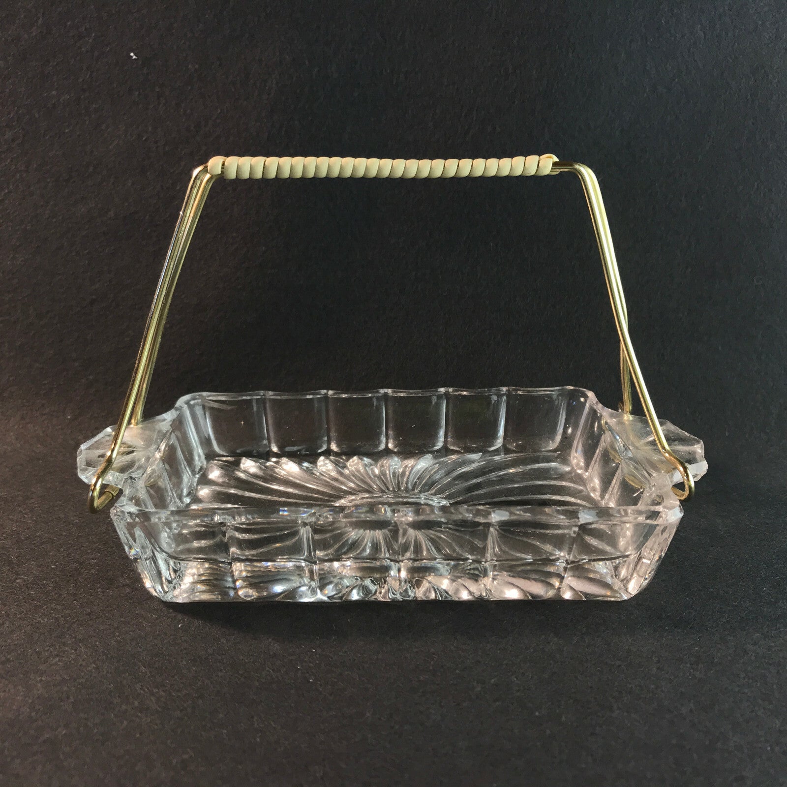 Schälchen VINTAGE 50er 60er Schale Glas D 16 cm Messing Griff Dekoration