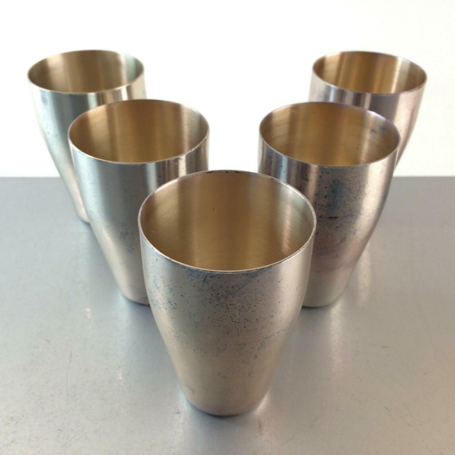 Becher versilbert 5er Set 10 cm 60er 50er Trinkbecher Silber