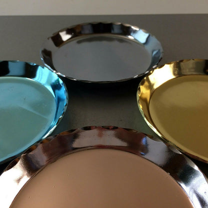 4er Set Untersetzer Gläser 50er 60er Alu Metall Blech 12 cm Teller pastell