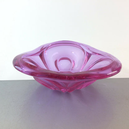 MID CENTURY Glas 50er 60er Vintage Schale lila rosa 16 cm