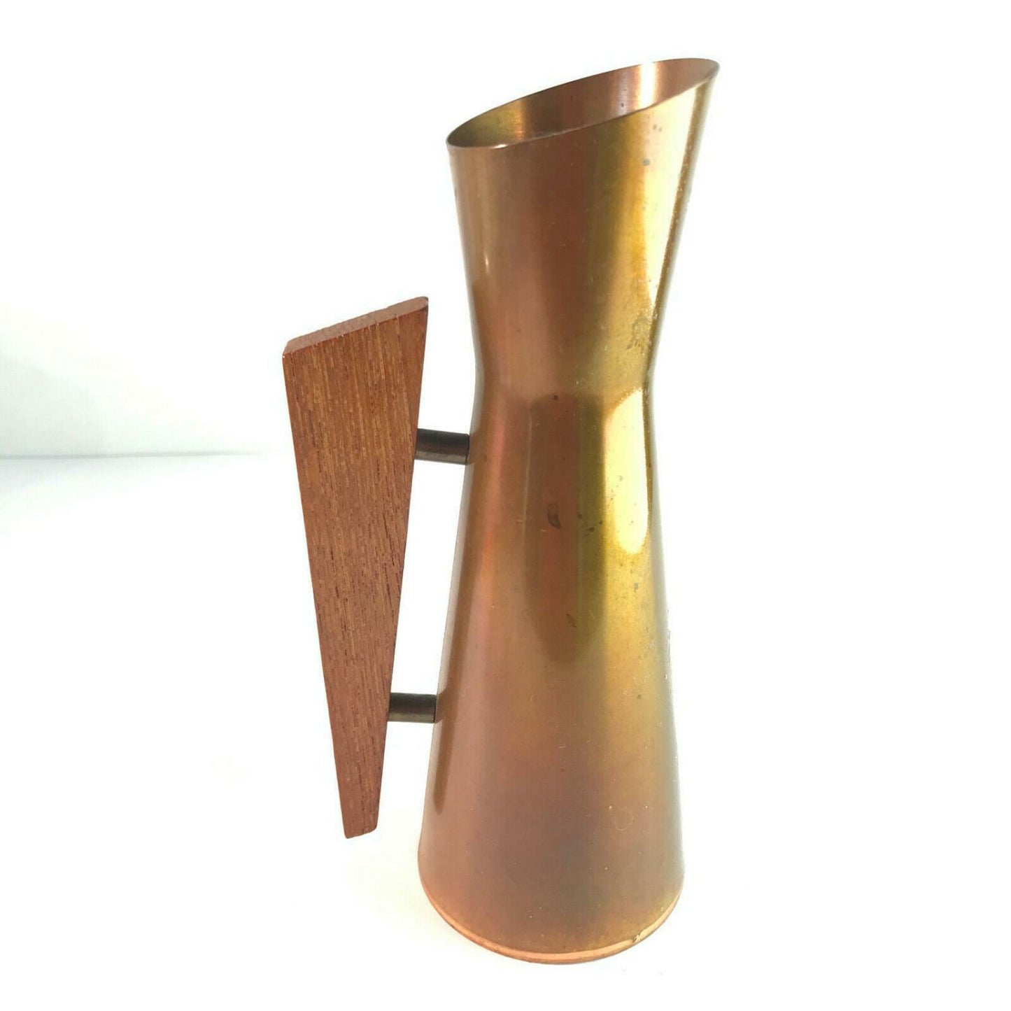 VINTAGE Vase Kupfer 50er 60er 17 cm Holz Teak Griff MID CENTURY