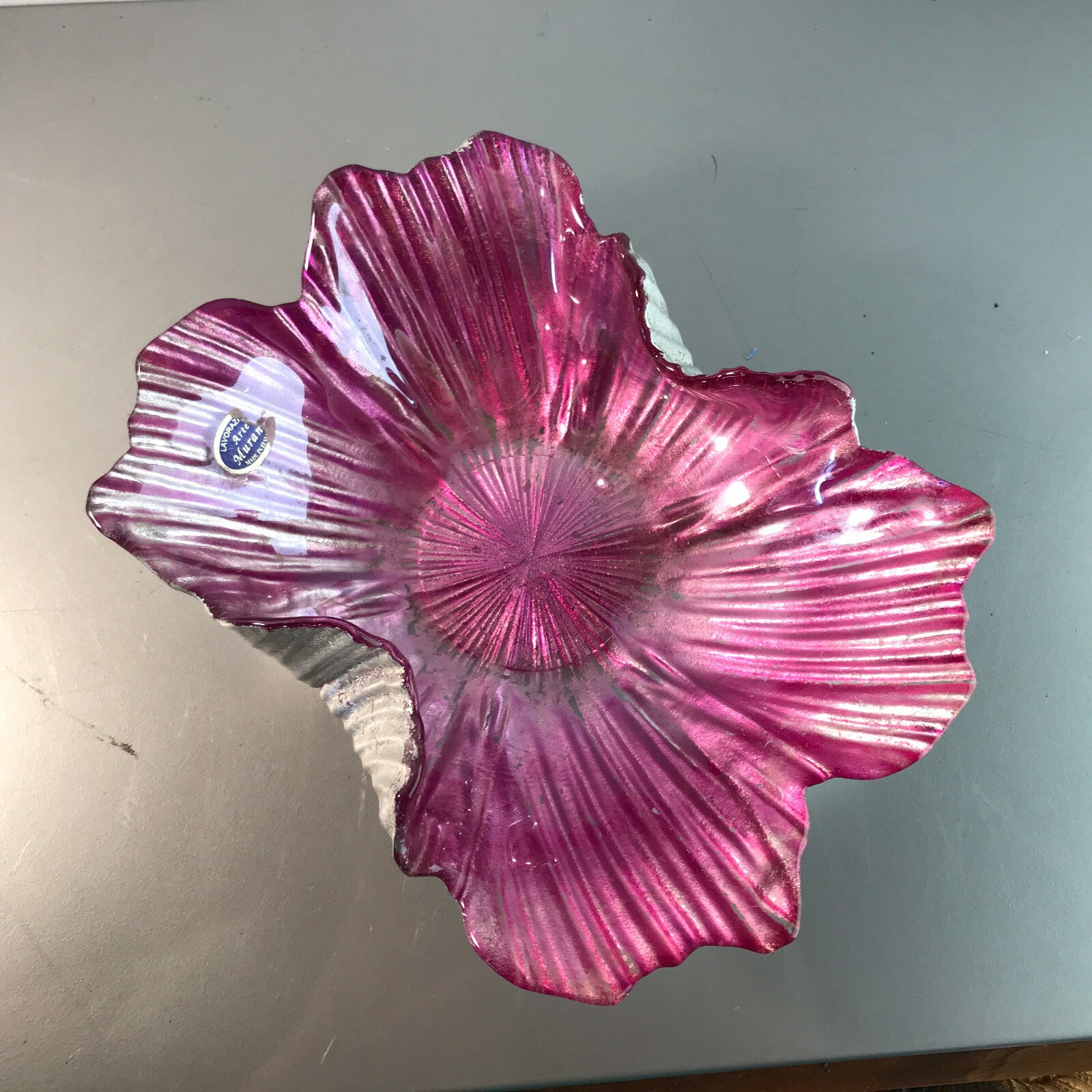 MURANO Arte lavorazione Schale Glas Vintage 25 cm rosa punk silber unten