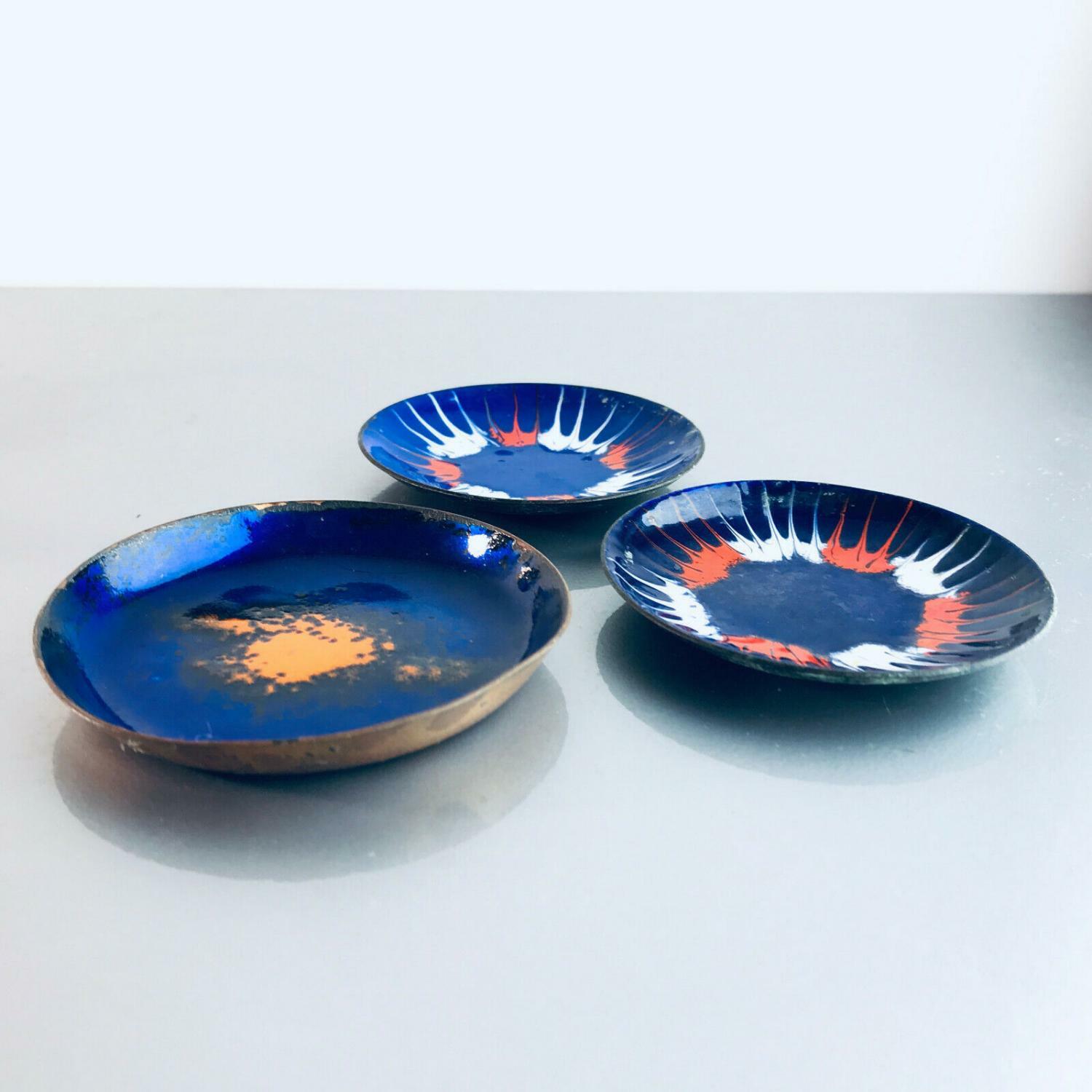 Kupferschale Konvolut Emaille emailliert 50er 60er MID CENTURY