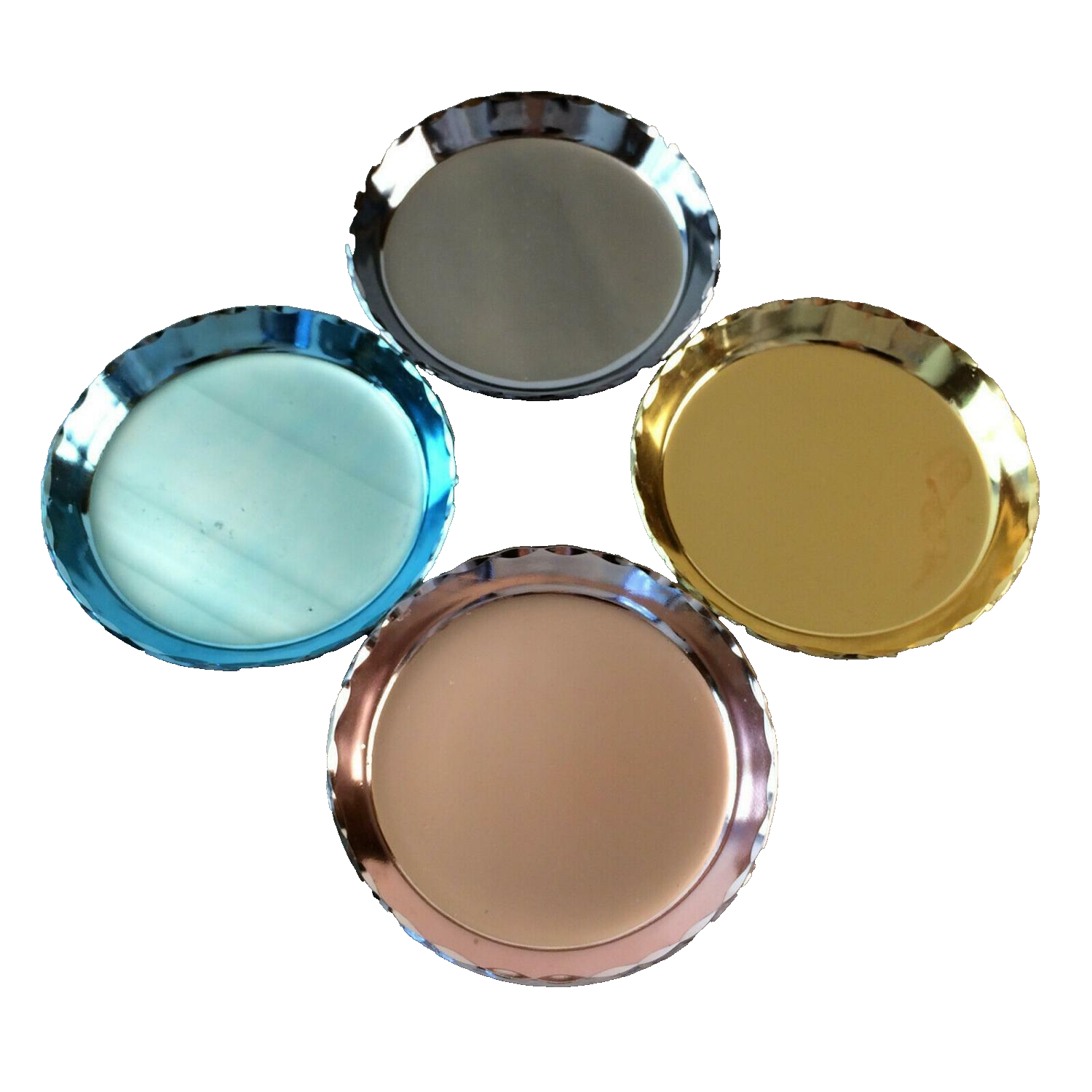 4er Set Untersetzer Gläser 50er 60er Alu Metall Blech 12 cm Teller pastell