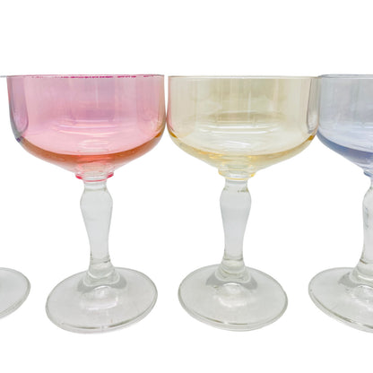 Vintage 5 er Set  gelb rosa blau 10,8 cm Likörgläser Gläser Trinkgläser Glas