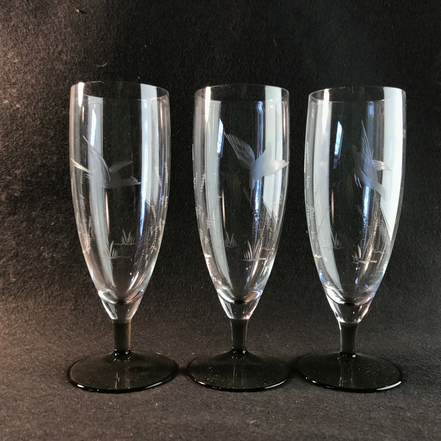 Vintage RAUCHGLAS 15,7 cm Sektgläser 3 er Gläser Trinkgläser Glas Schliff