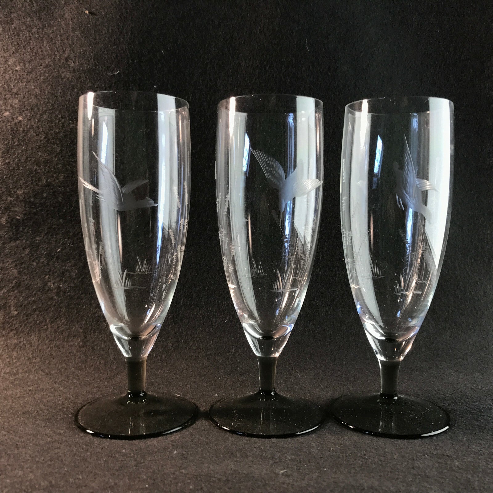 Vintage RAUCHGLAS 15,7 cm Sektgläser 3 er Gläser Trinkgläser Glas Schliff