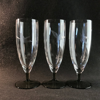 Vintage RAUCHGLAS 15,7 cm Sektgläser 3 er Gläser Trinkgläser Glas Schliff