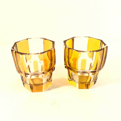 Schnapsgläser 5,6 cm 2er Set 50er 60er Likörgläser Bernstein Facetten