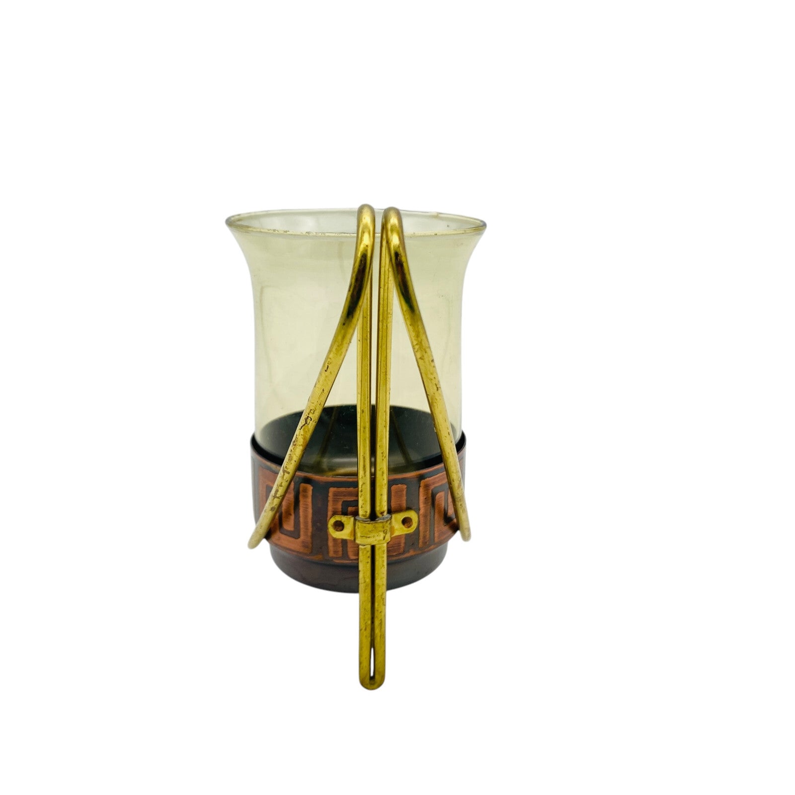 Glas Bernstein gelb Messing 50er 60er mit Halter MID CENTURY Kupfer