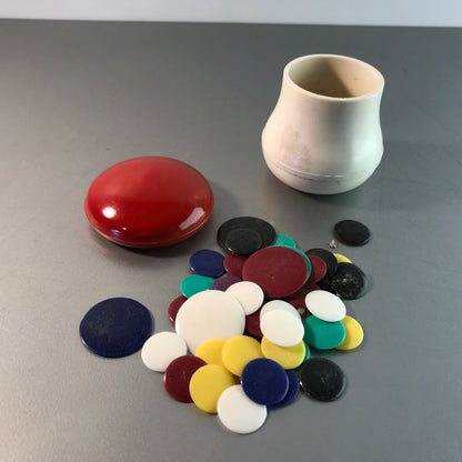 PILZ Spiel mit Kunststoff Scheiben Spielsteinen Vintage rot 6,5 cm