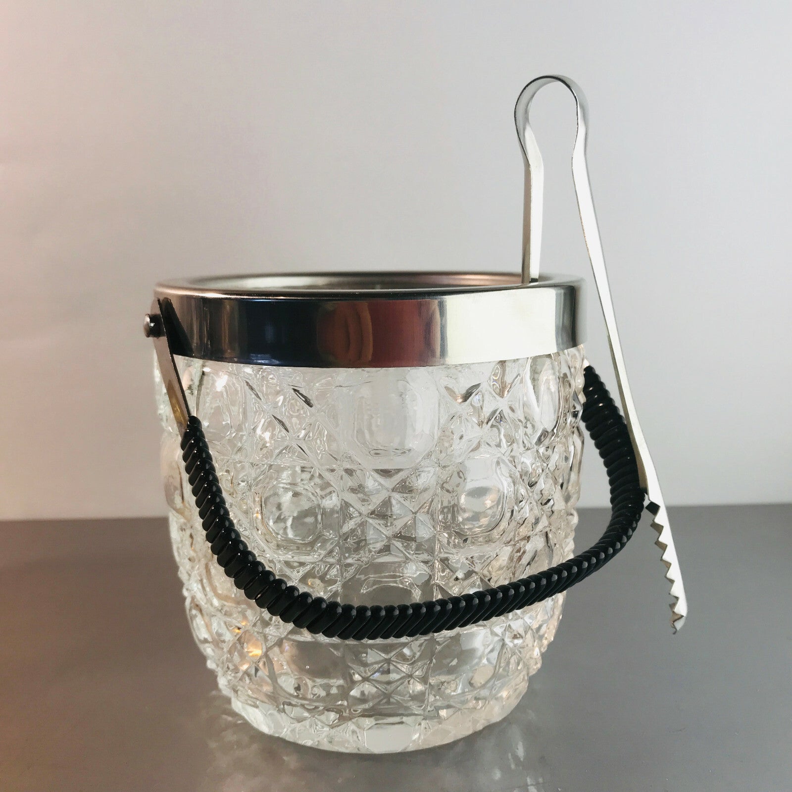 Eiswürfeleimer Eiseimer GLAS geschliffen mit Edelstahl Halter 12,3 cm