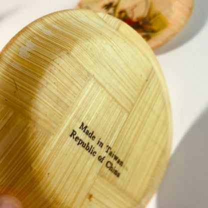 6er Set Untersetzer Taiwan CHina Gläser 50er 60er Holz bemalt 10,8 cm