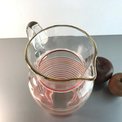 MID CENTURY Kanne bemalt Glas Karaffe Saftkrug 23,5 cm 50er 60er Vintage