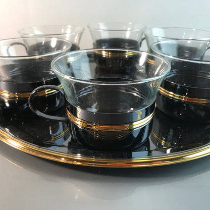 Teetassen Teegläser D Glas 8,5 cm 6 er Set 50er 60er + Tablett 29 cm