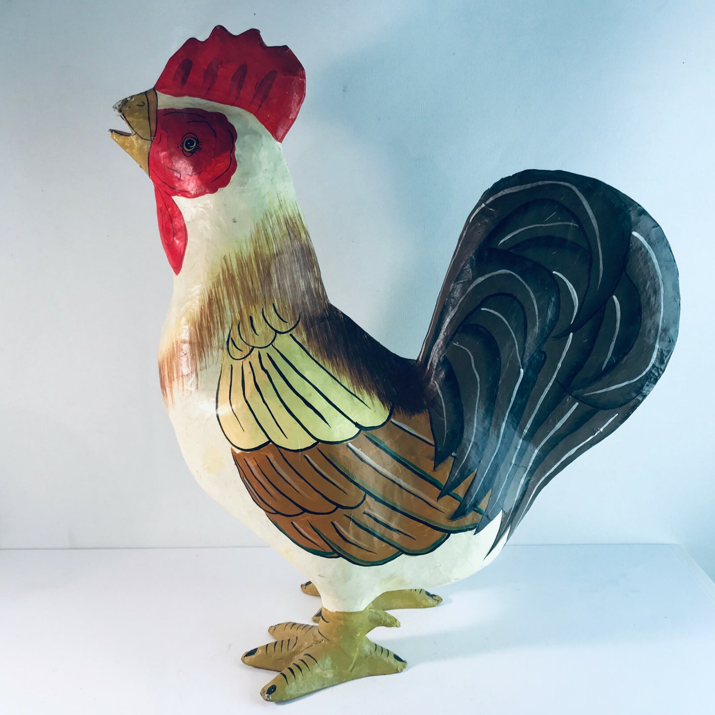 Pappmarche Hahn 70er Pappe Papier 40 cm Deko Vintage Huhn Henne