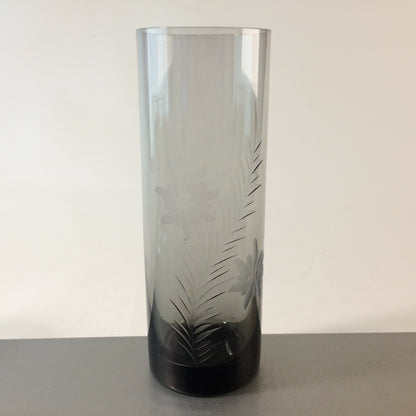 Vase MID CENTURY 60er 70er Vintage Rauchglas beschliffen Enzian 18 cm Glas