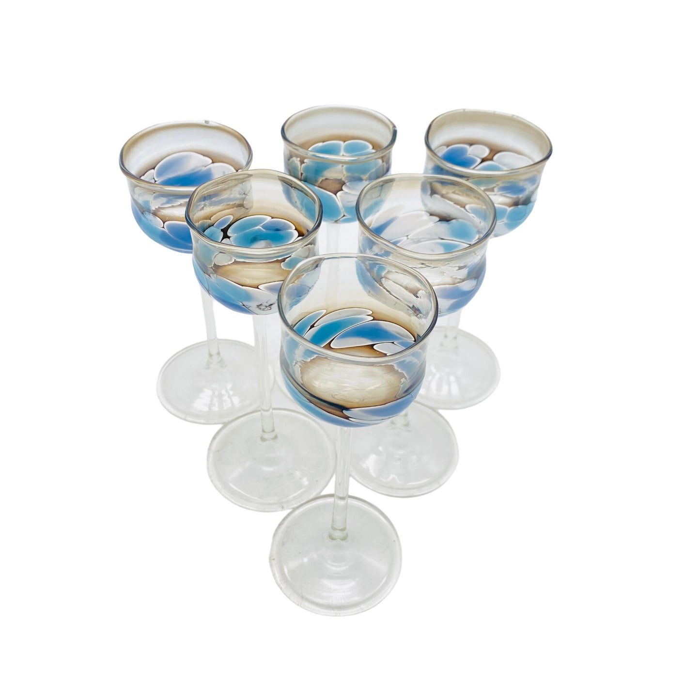 Vintage 6 er Set ca 14 cm Likörgläser Gläser Trinkgläser Glas blau handgefertigt