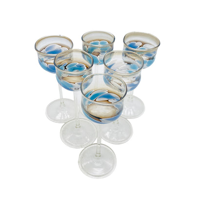 Vintage 6 er Set ca 14 cm Likörgläser Gläser Trinkgläser Glas blau handgefertigt