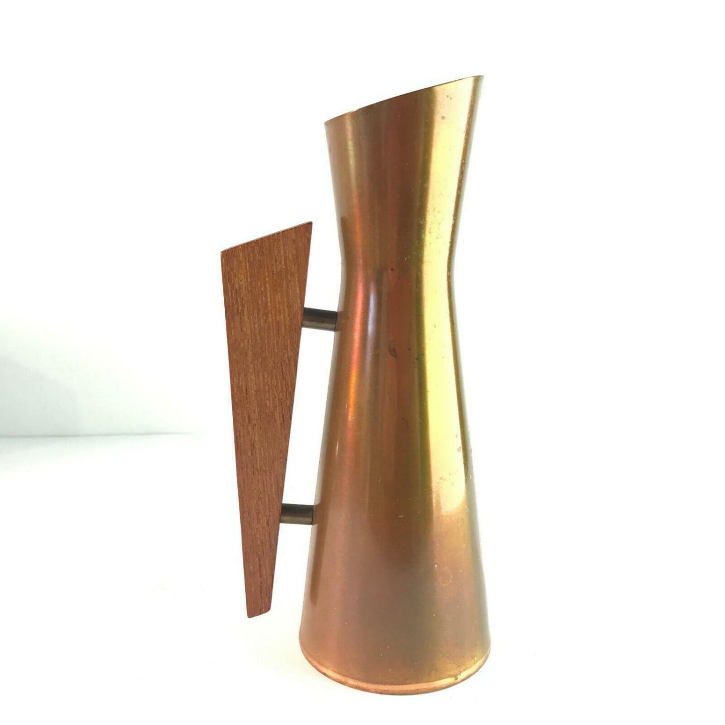 VINTAGE Vase Kupfer 50er 60er 17 cm Holz Teak Griff MID CENTURY