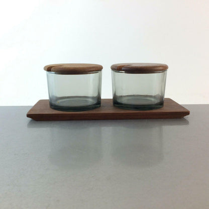 MID CENTURY Holzschale Schale Teak Holz  50er 60er Glas Dose Menagere
