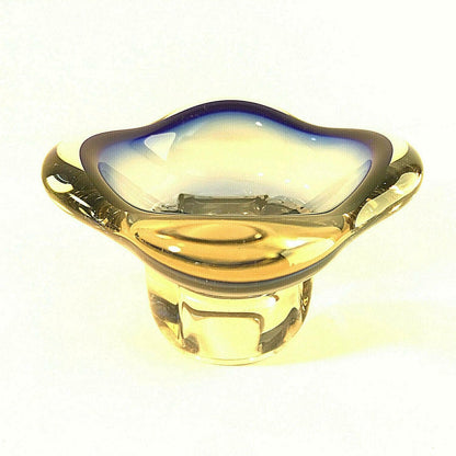 Glas Aschenbecher Ascher schwer Schale H 7,5 D 13,5 cm blau rosa