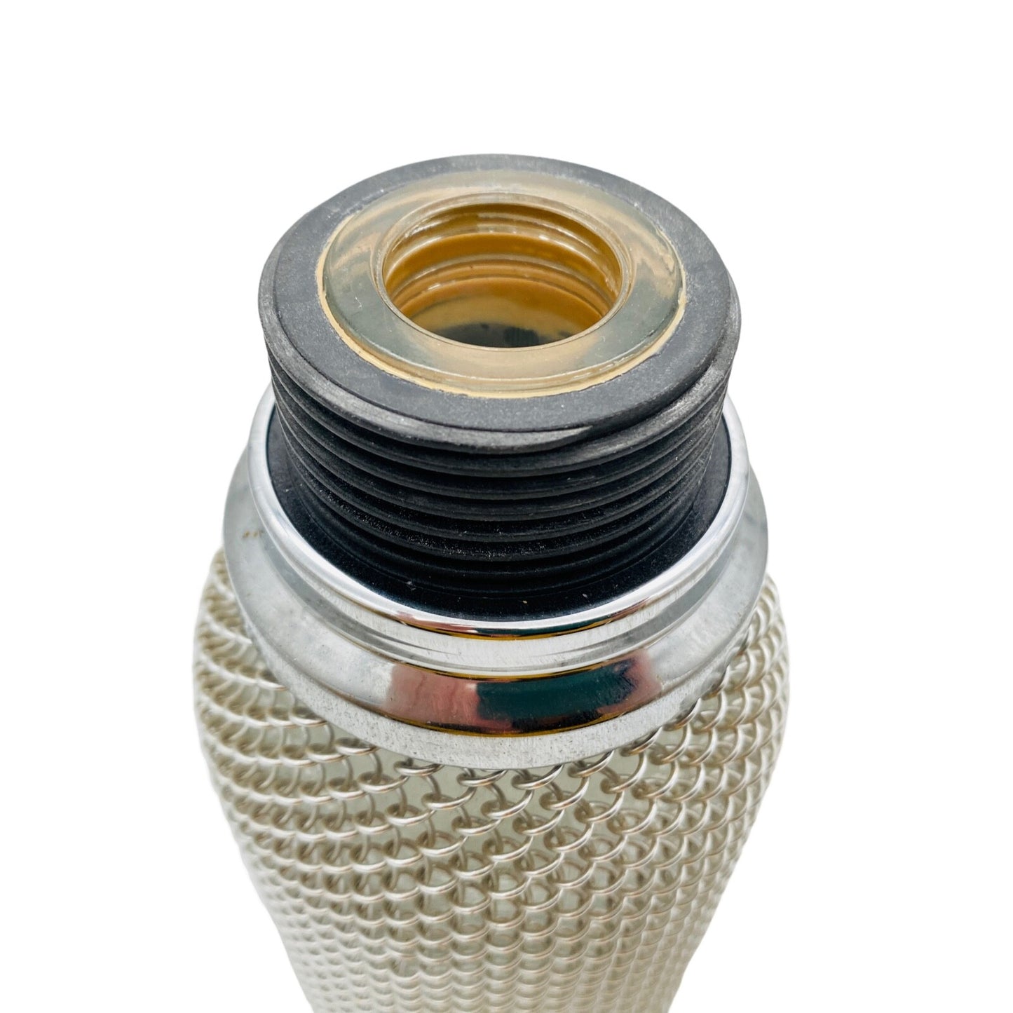 Sodaflasche Netz Vintage 60er 70er Sodasiphon Metall silber Siphon Glasflasche