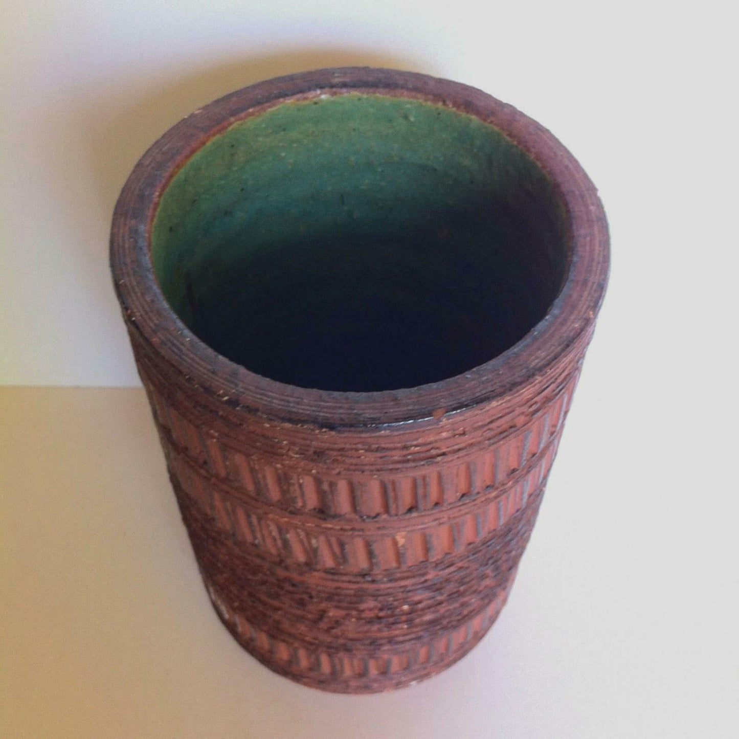 SPARA Keramik SCHARMOTTE braun VASE grün türkis 19,5 cm 50er 60er signiert