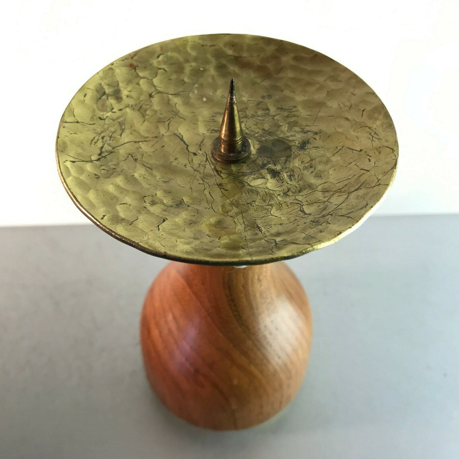 Vintage Kerzenhalter Messing Holz 50er 60er MID CENTURY 13 cm 