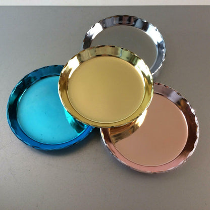 4er Set Untersetzer Gläser 50er 60er Alu Metall Blech 12 cm Teller pastell