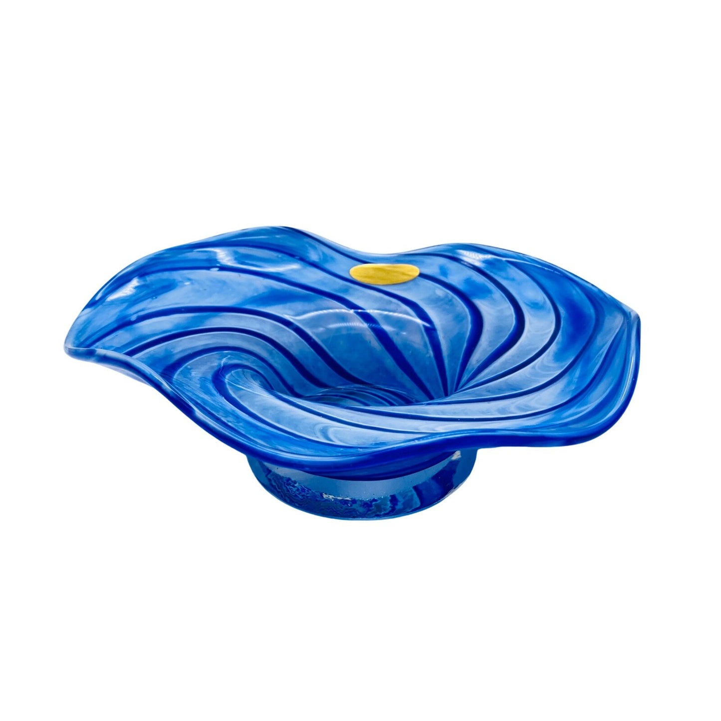 Vintage Schale blau Glas D 20 cm gestreift Spiralen 70er 80er Jahre Dekoration