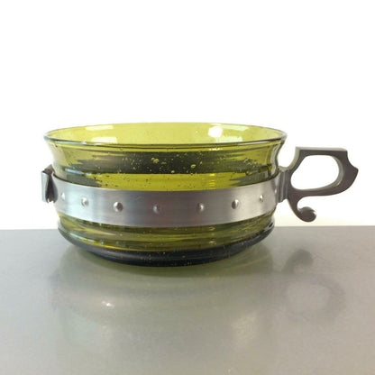 SCHALE Zinn 14,5 cm grün GLAS 50er 60er MID CENTURY