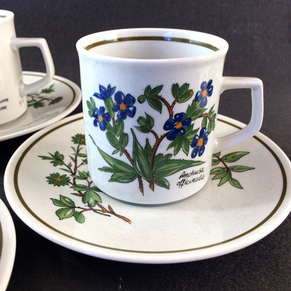 Teetassen Tassen 4er Set mit Untertassen Blumen Blüten bemalt