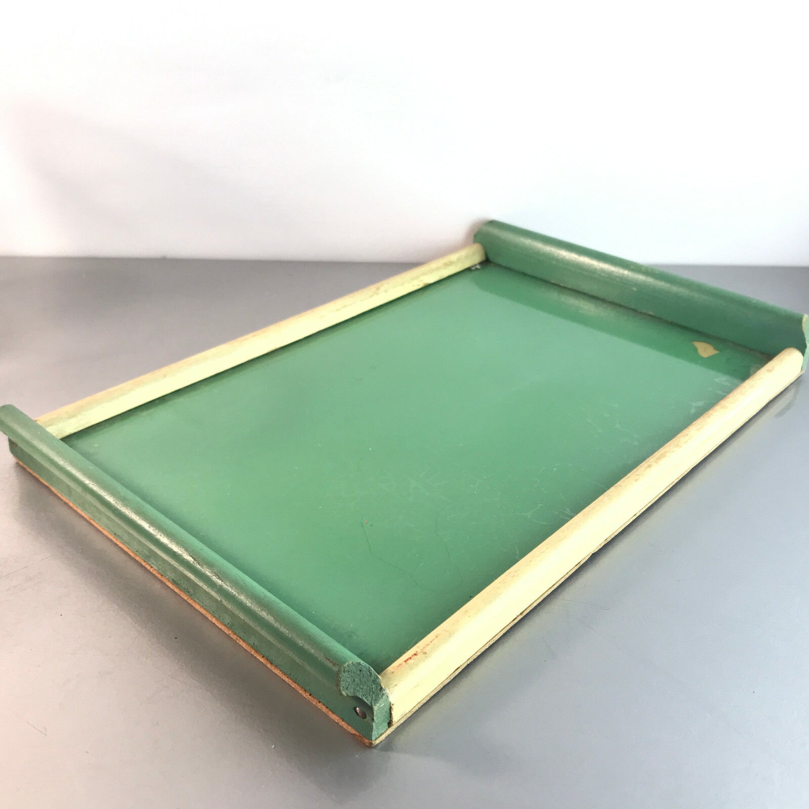 Art Déco 40er 50er 60er Tablett Holztablett Glasplatte 19,5 x 30 cm grün