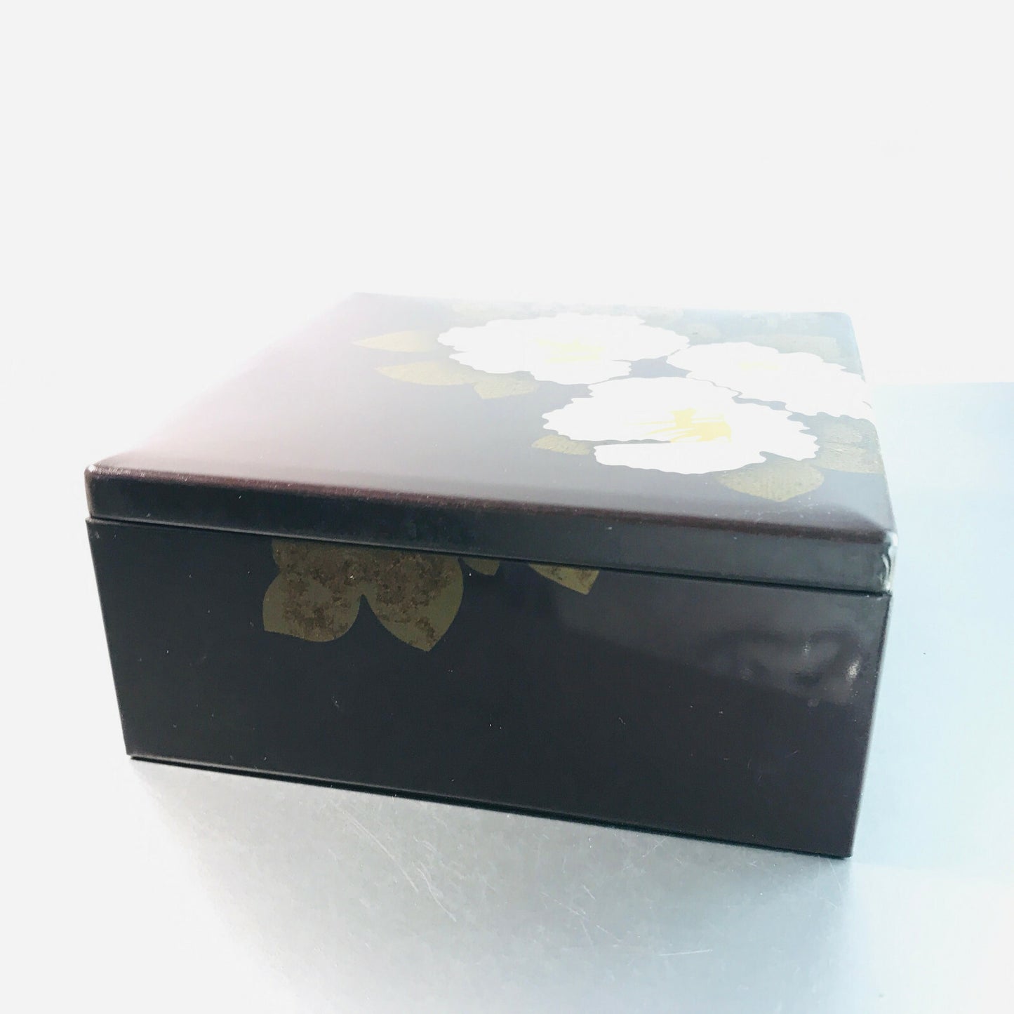 Blechdose Dose aus Metall Blech 7 x 16 x 16 cm braun Blüten 70er Dekoration