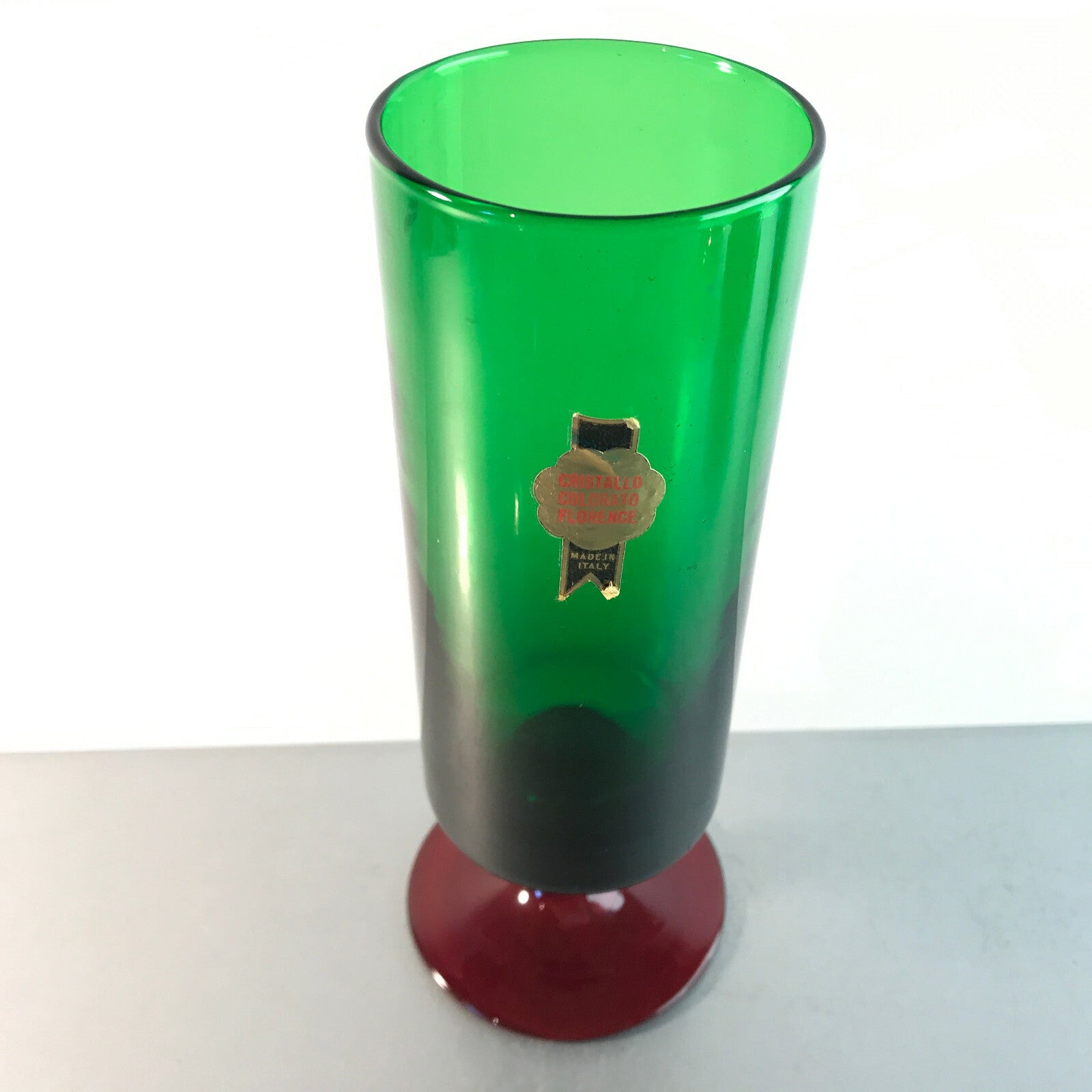 ITALY Florence Cristallo Vase 60er MID CENTURY 18 cm rot grün