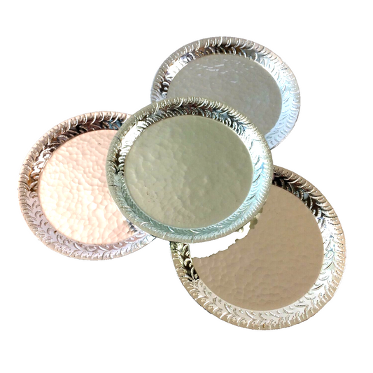 4er Set Untersetzer Gläser 50er 60er Alu Metall Blech 10,5 Teller pastell