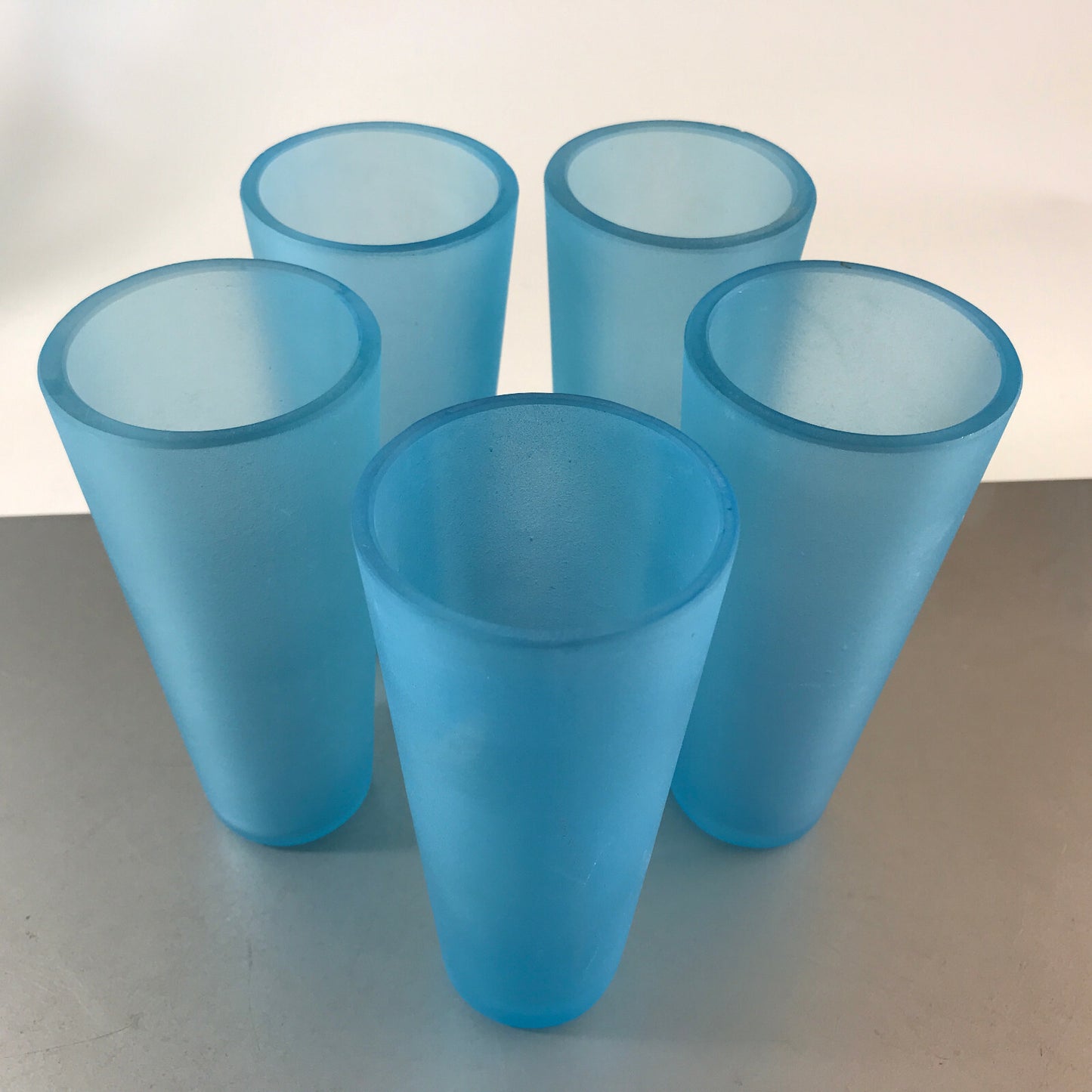 Wassergläser 15 cm 5 er Set 50er 60er blau satiniert LONG Gläser Vintage