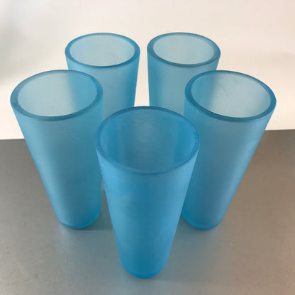 Wassergläser 15 cm 5 er Set 50er 60er blau satiniert LONG Gläser Vintage