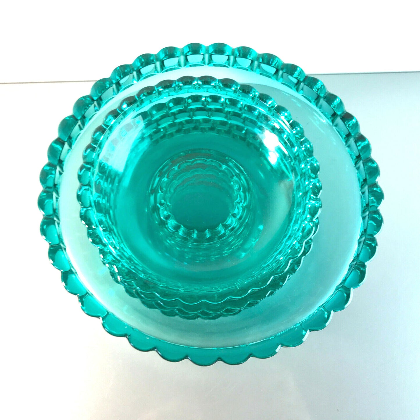 Vintage 50er 60er Schüssel Schälchen Schale Set MID CENTURY grün Pressgla