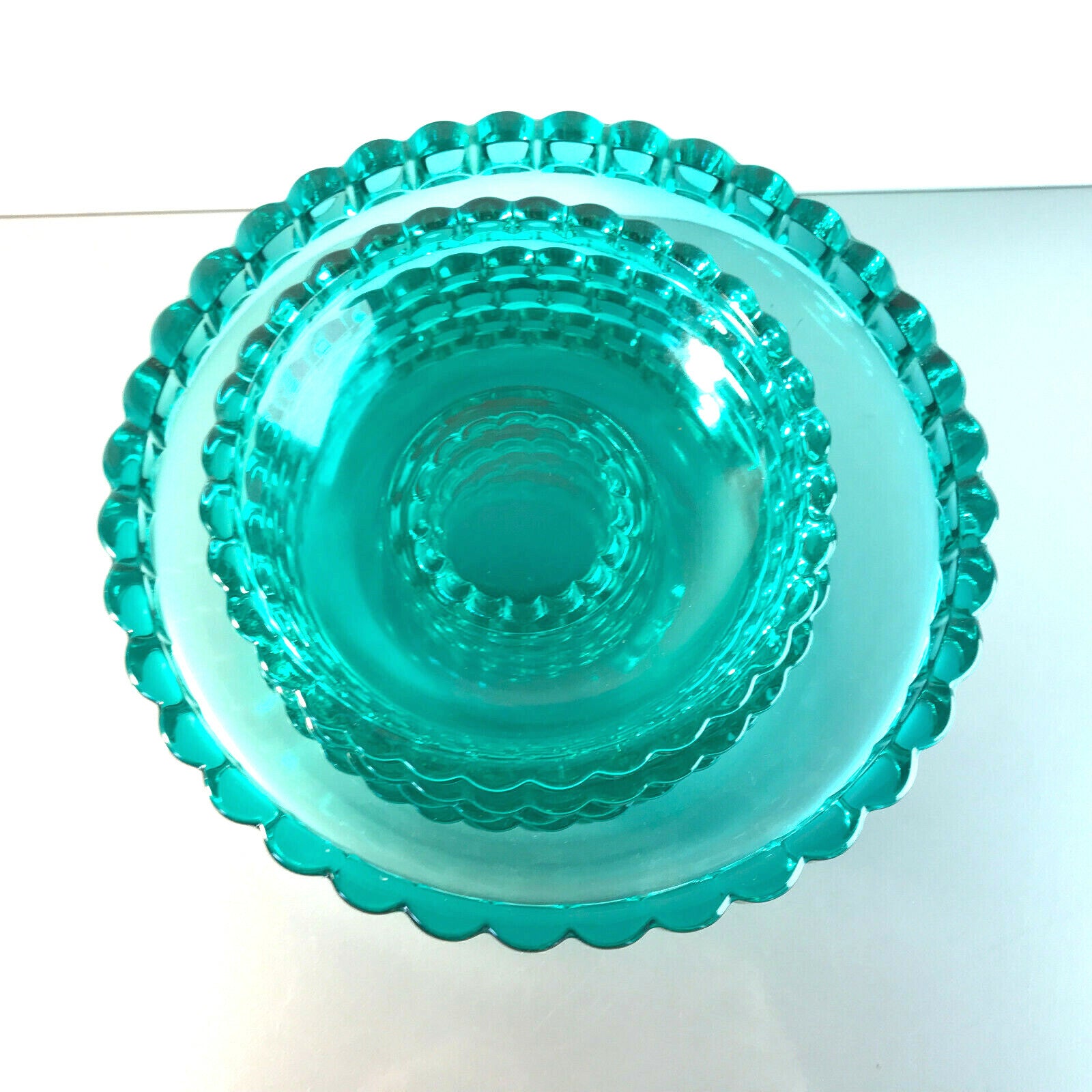 Vintage 50er 60er Schüssel Schälchen Schale Set MID CENTURY grün Pressgla