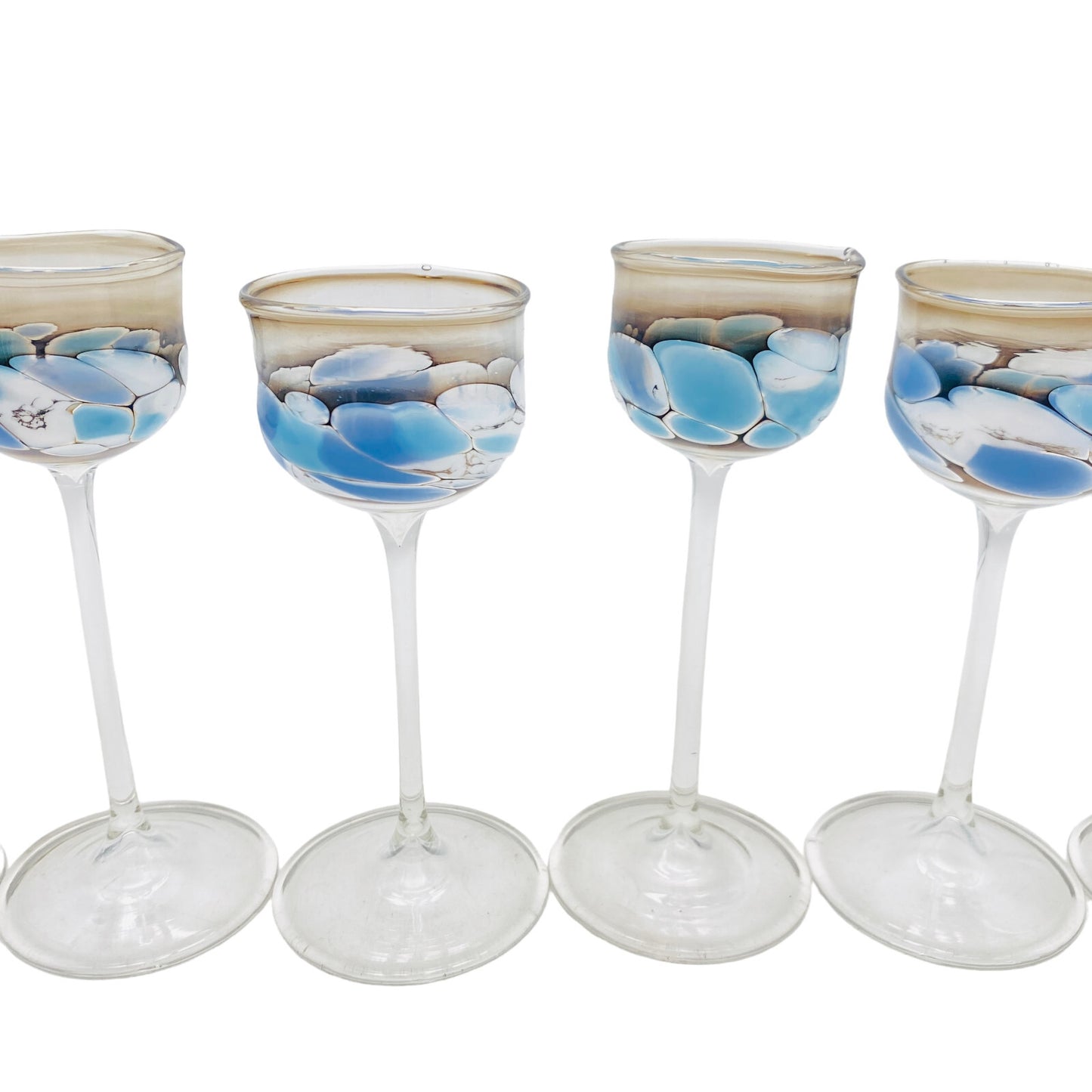 Vintage 6 er Set ca 14 cm Likörgläser Gläser Trinkgläser Glas blau handgefertigt
