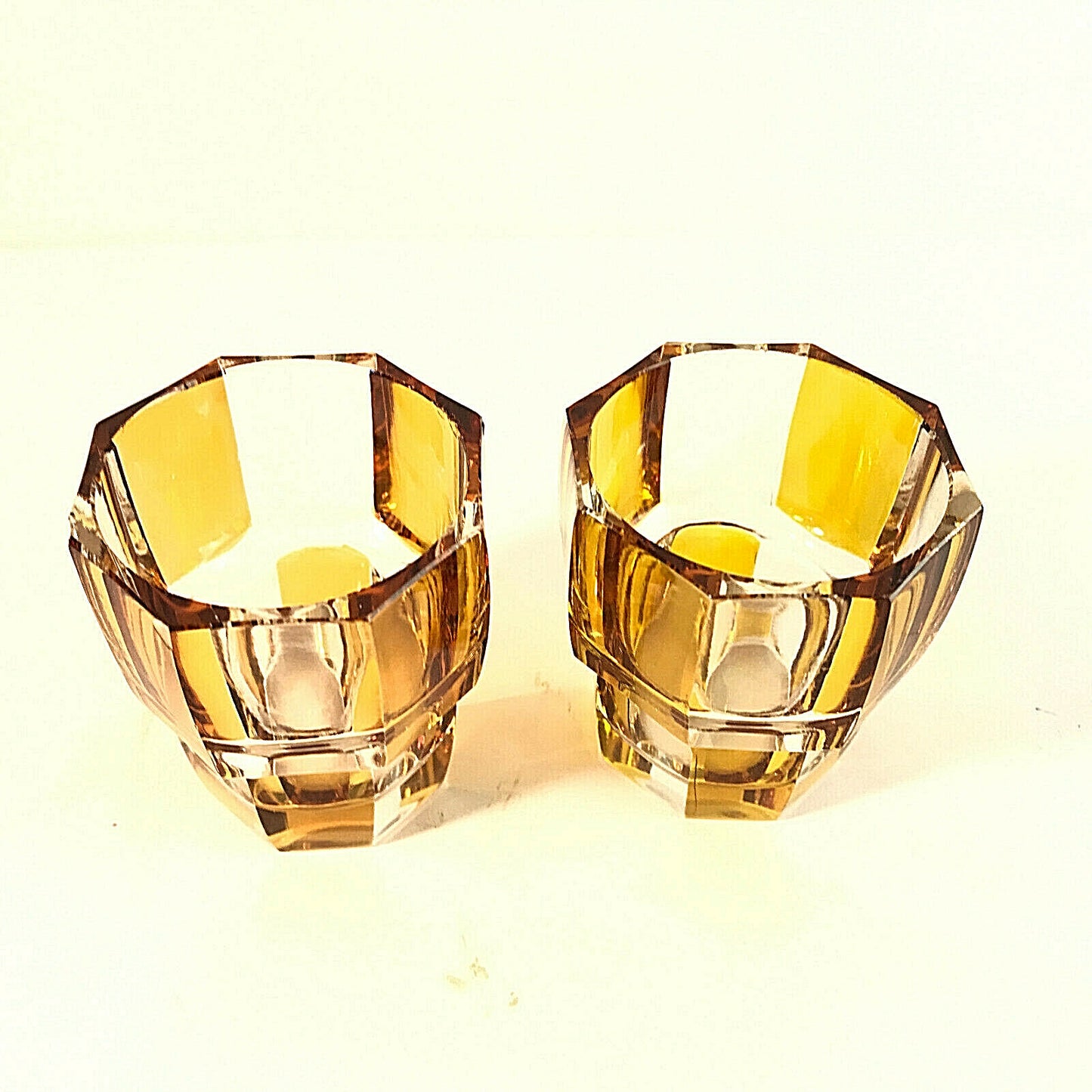 Schnapsgläser 5,6 cm 2er Set 50er 60er Likörgläser Bernstein Facetten