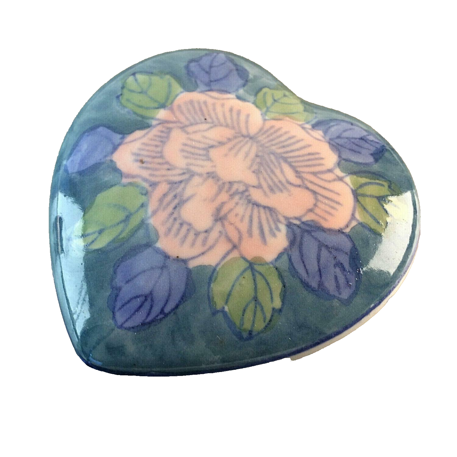 Herzdose 60er 70er Porzellandose Blumen grün rosa Dose Deckeldose 10 cm