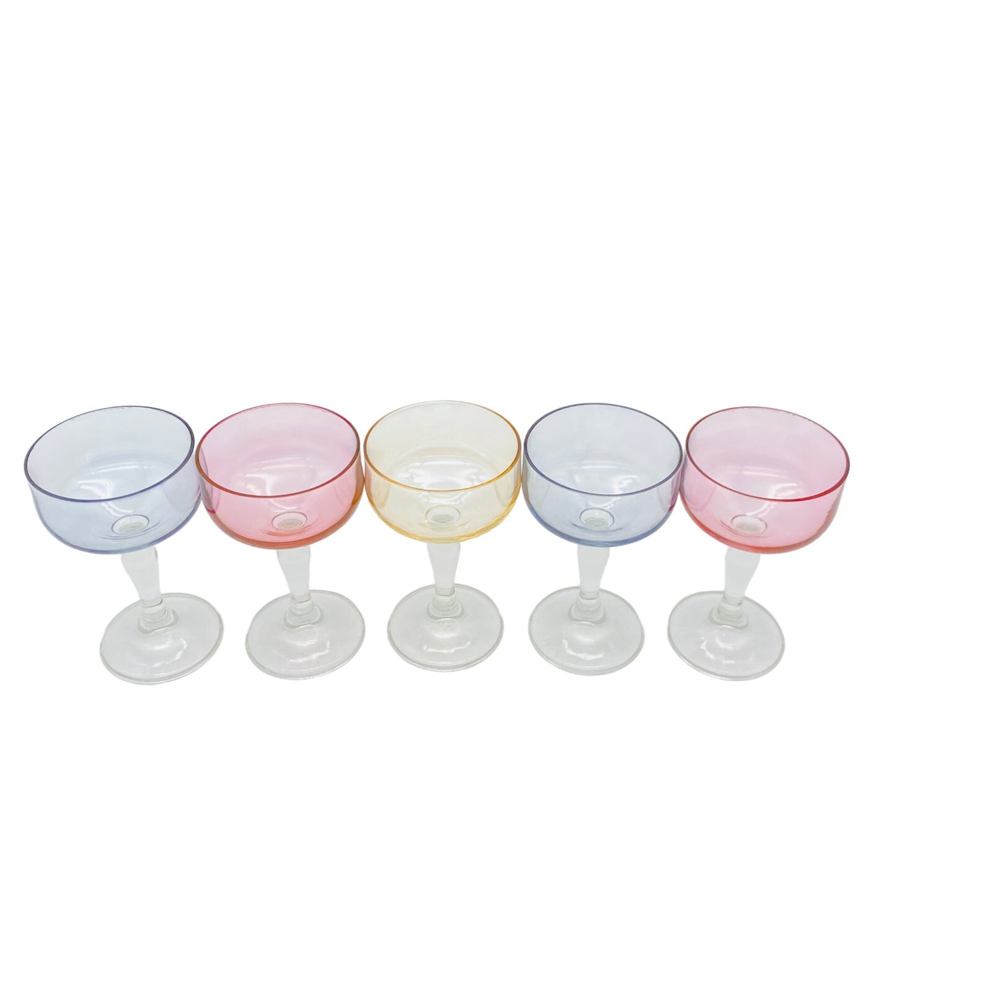Vintage 5 er Set  gelb rosa blau 10,8 cm Likörgläser Gläser Trinkgläser Glas