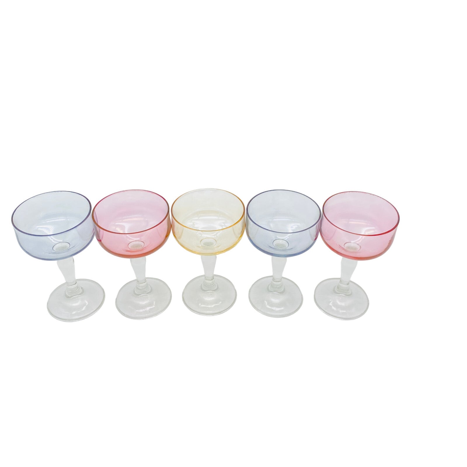 Vintage 5 er Set  gelb rosa blau 10,8 cm Likörgläser Gläser Trinkgläser Glas